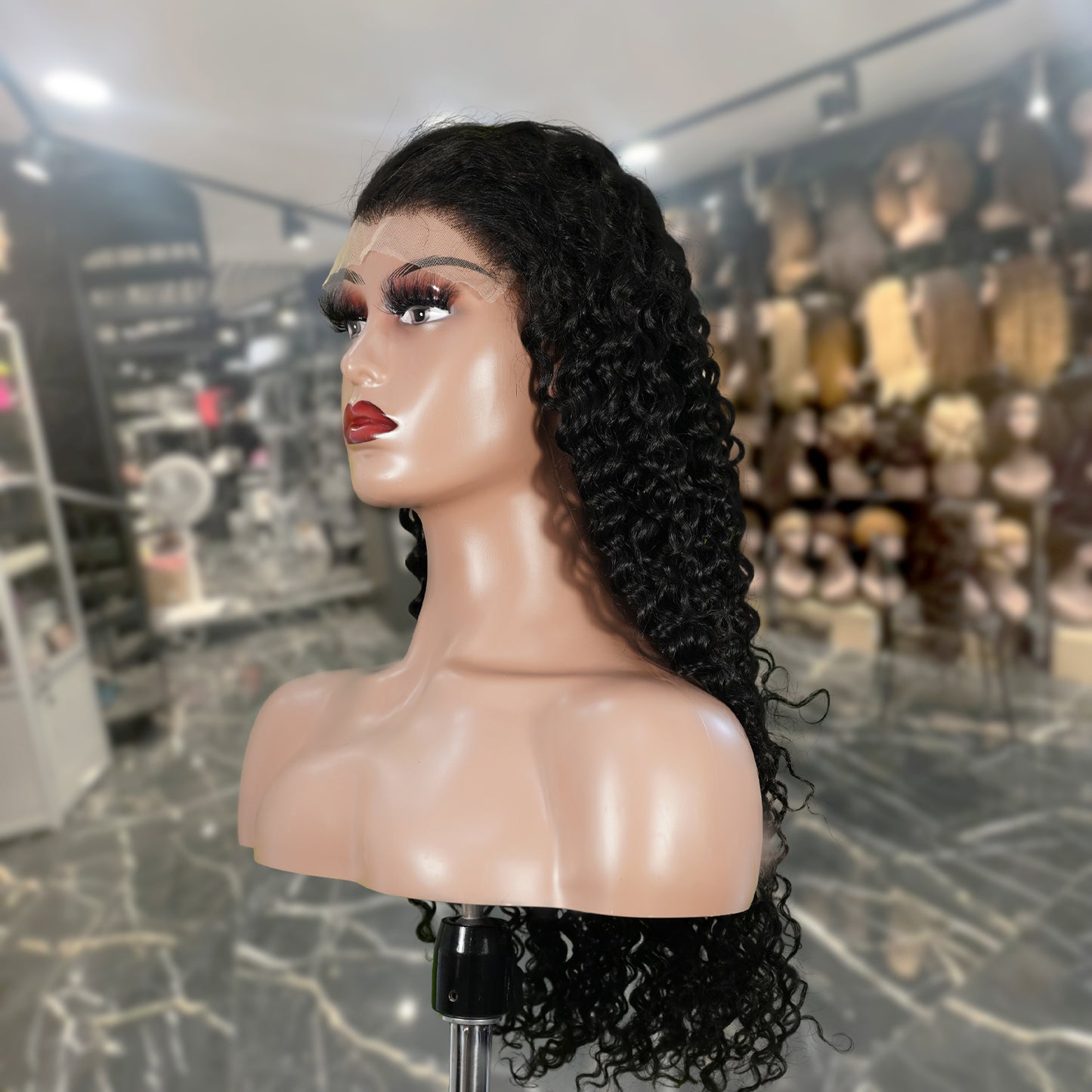 Center Wig Natural Black Remy Hair 6x7 Lace Closure Deep Wave Human Hair Wig