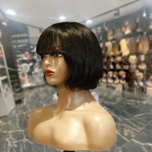 Center Wig Machine-Made Black Wig Remy Hair TC027