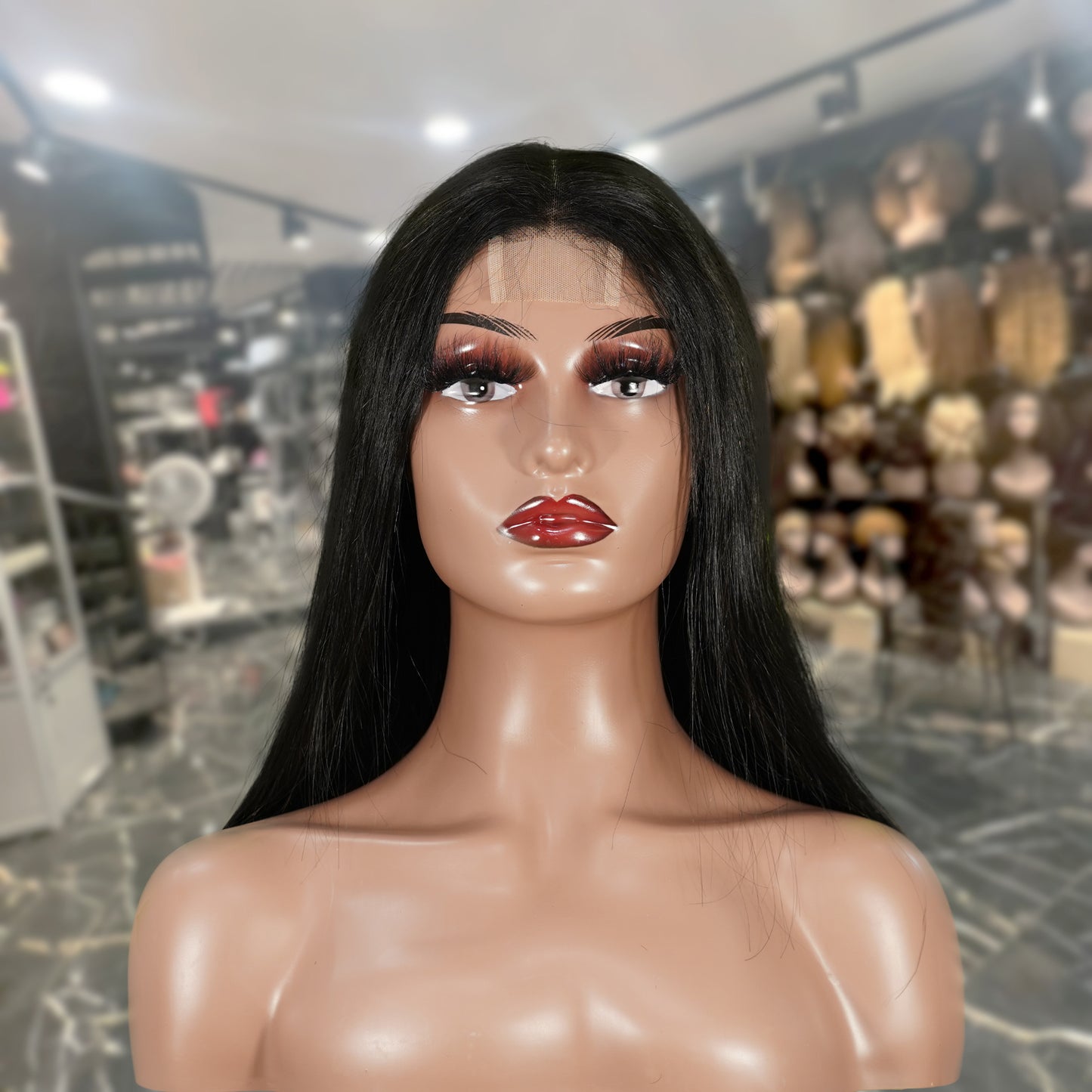 Center Wig Natural Black Remy Hair 2x6 Lace Closure Straight Bob Human Hair Wig