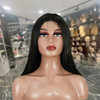 Center Wig Natural Black Remy Hair 2x6 Lace Closure Straight Bob Human Hair Wig