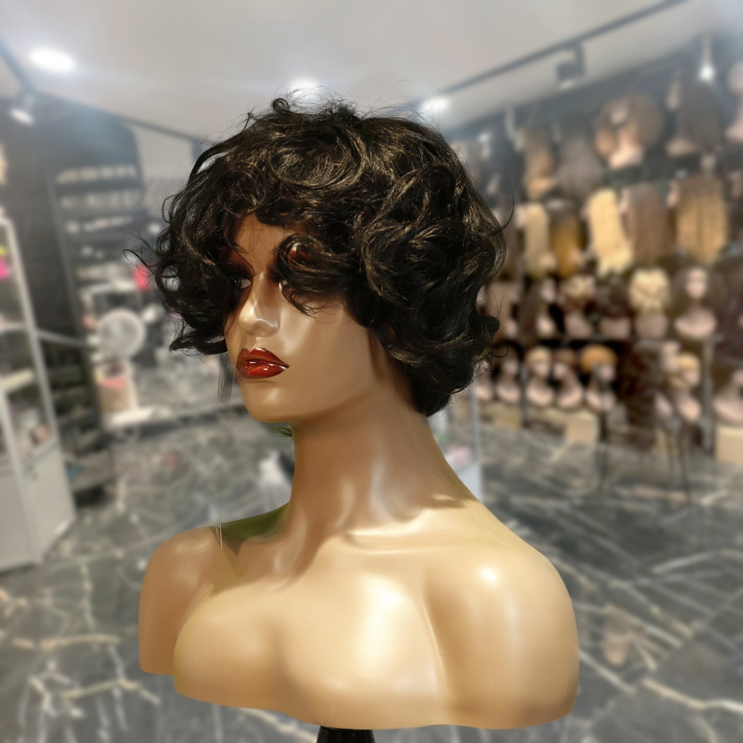 Center Wig Machine-Made Black Wig Remy Hair TC068