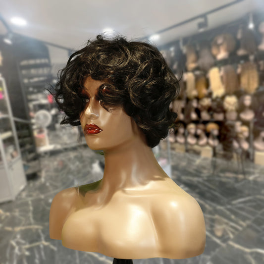 Center Wig Machine-Made Black Wig Remy Hair TC068