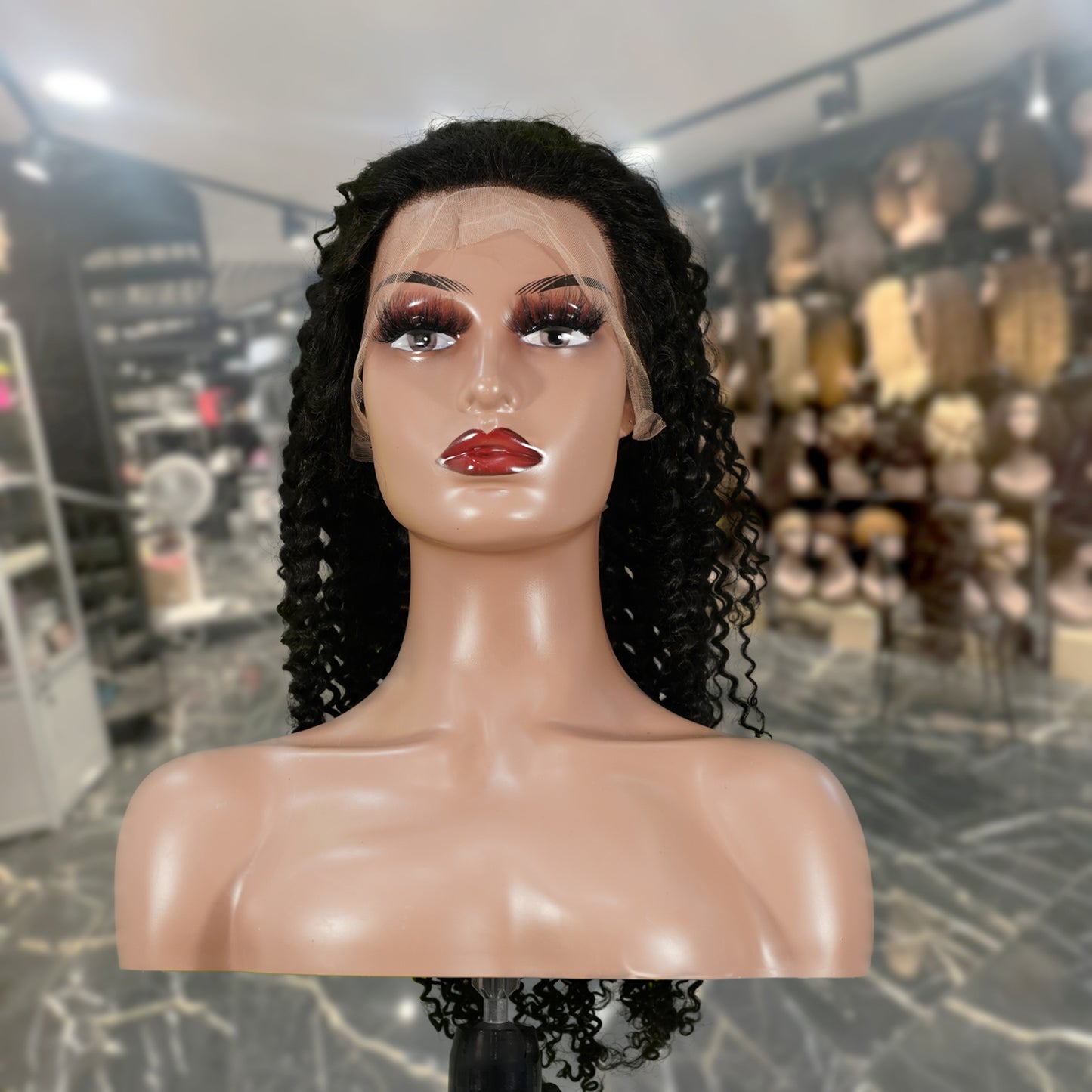 Center Wig 13x4 Kinky Curly Lace Front Wig Natural Black Remy Hair