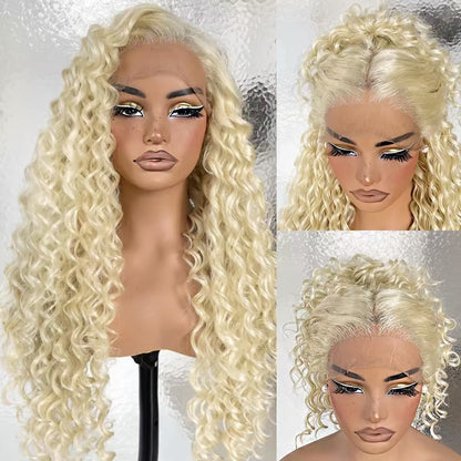 Center Wig 13x4 Deep Wave Lace Front Wig 613 Remy Hair