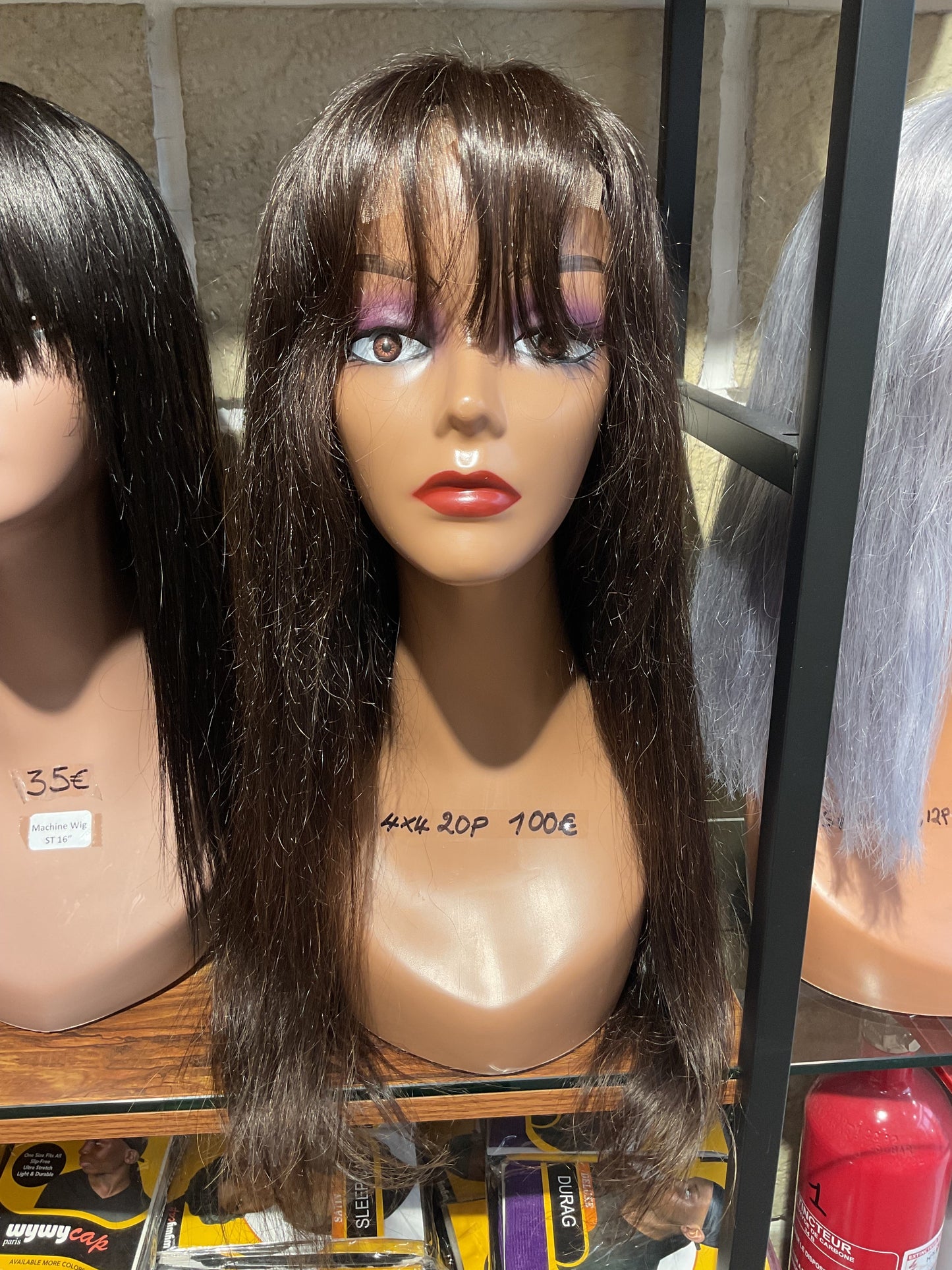 Center Wig 4x4 Straight Lace Bangs Wig Remy Hair