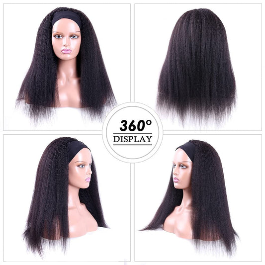 Center Wig Yaki Straight Headband Wig Remy Hair