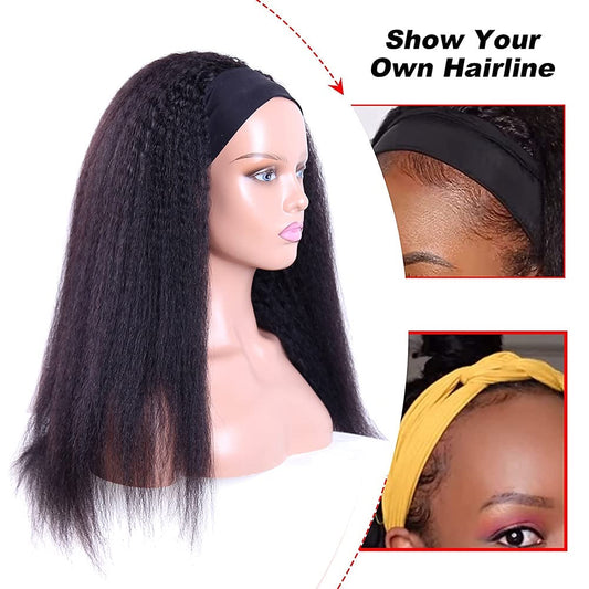 Center Wig Yaki Straight Headband Wig Remy Hair