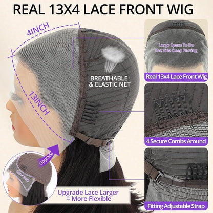 Center Wig 13x4 Straight Lace Front Wig Natural Black Remy Hair Bob