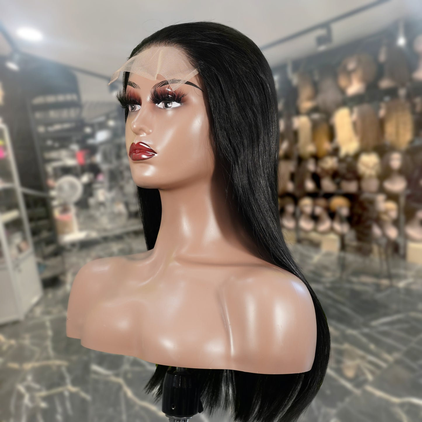 Center Wig Natural Black Remy Hair 5x5 Lace Closure Straight Human Hair Wig