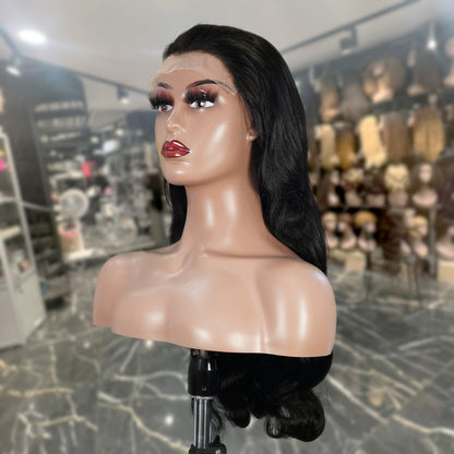 Center Wig Natural Black Remy Hair 6x7 Lace Closure Body Wave Human Hair Wig