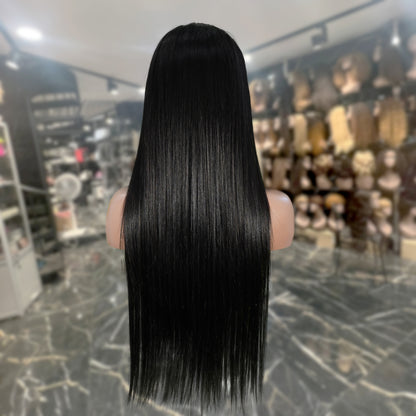 Center Wig Natural Black Remy Hair 6x7 Lace Closure Straight Human Hair Wig