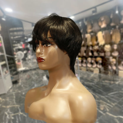 Center Wig Machine-Made Black Wig Remy Hair H081