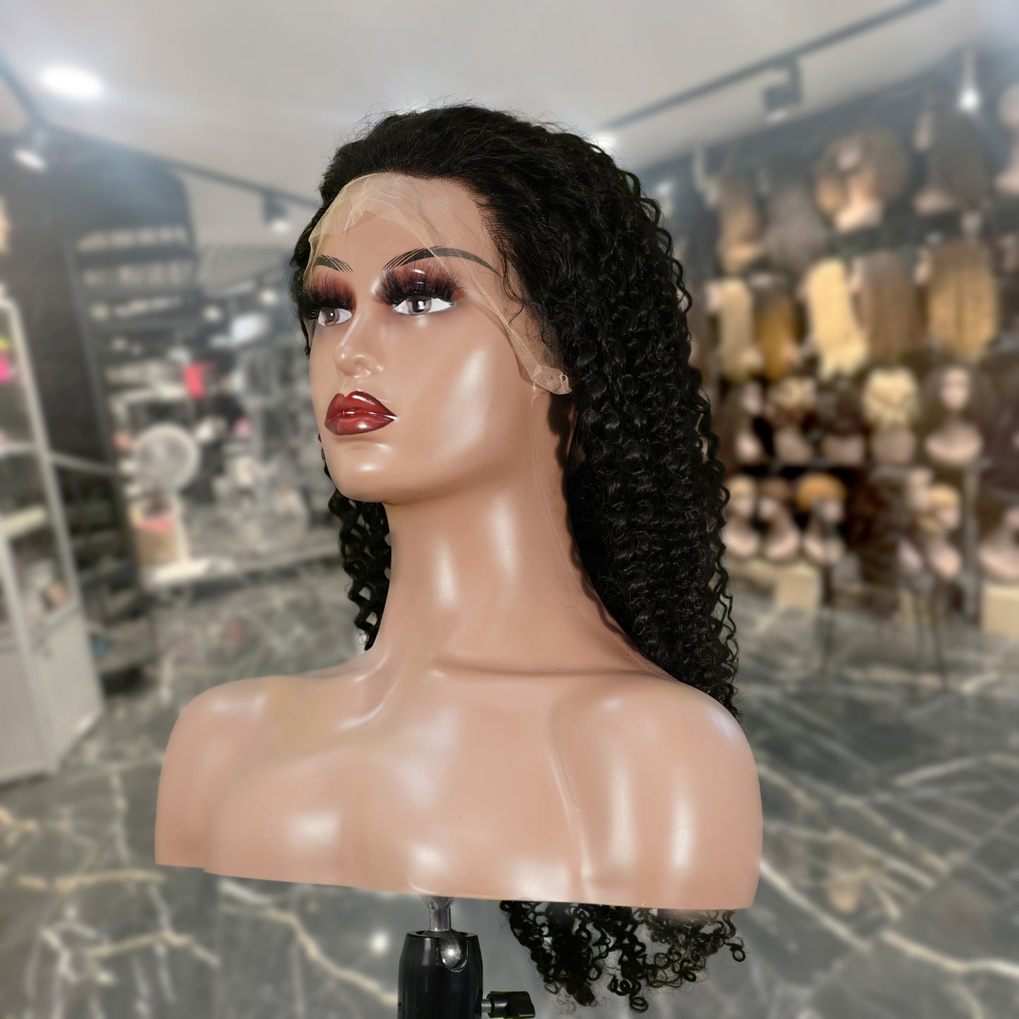 Center Wig 13x4 Kinky Curly Lace Front Wig Natural Black Remy Hair