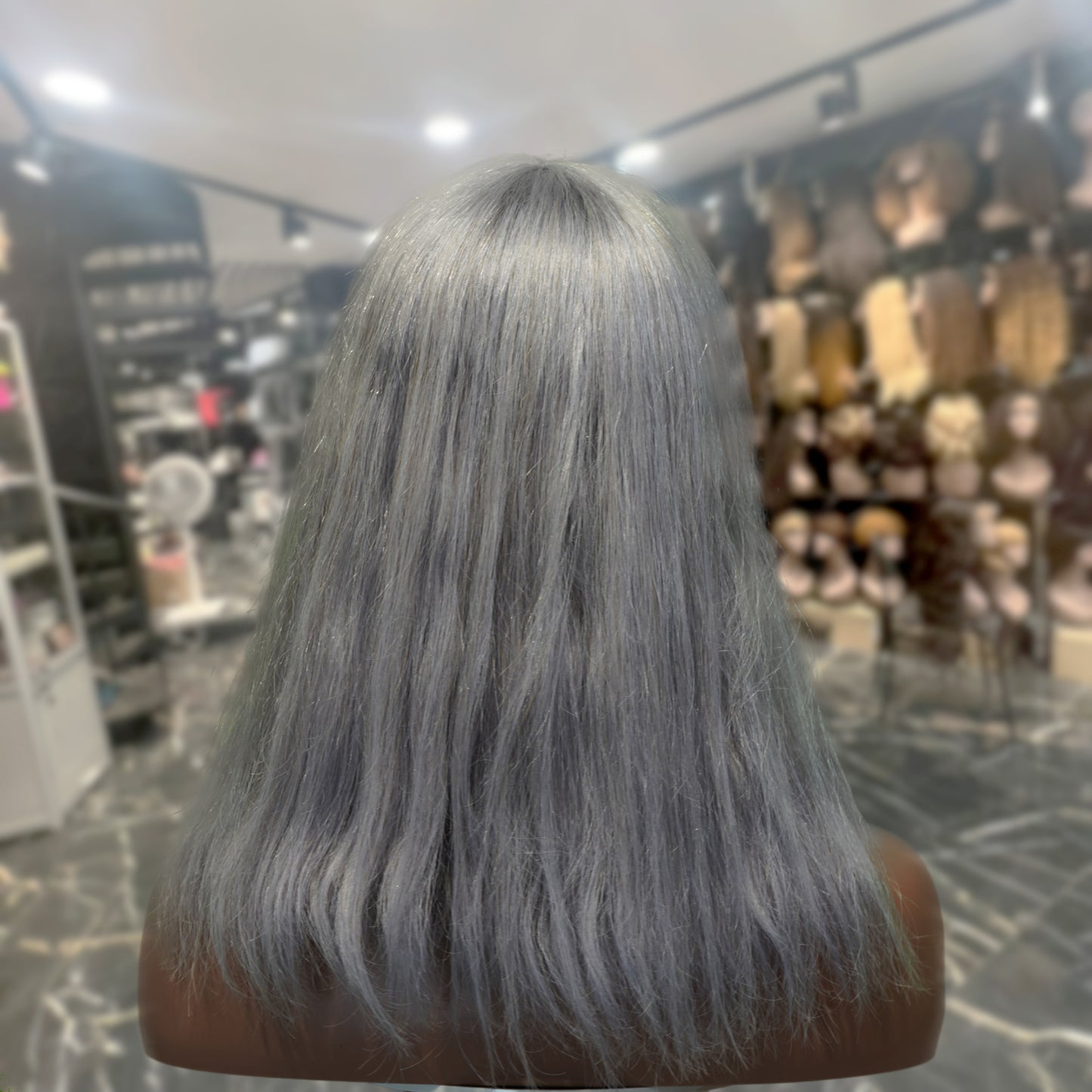 Center Wig Machine-Made Gray Wig Remy Hair 12p