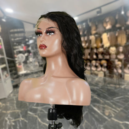 Center Wig 13x4 Body Wave Lace Front Wig Natural Black Remy Hair