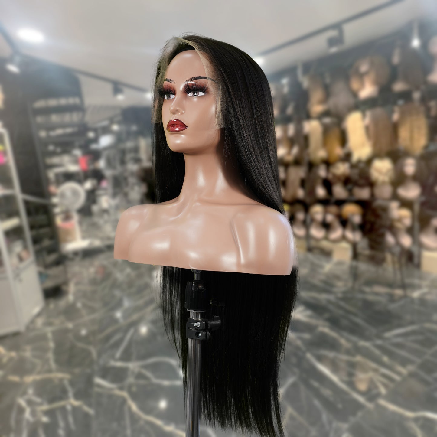 Center Wig Natural Black Asian Raw Hair 13x6 HD Lace Front Wig Straight Human Hair Wig