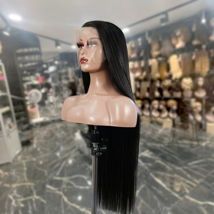 Center Wig 13x4 Straight Lace Front Wig Natural Black Remy Hair