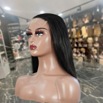 Center Wig Natural Black Asian Raw Hair 5x5 HD Lace Closure Straight Bob Human Hair Wig