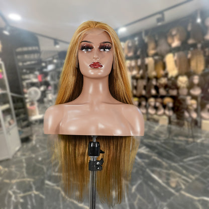 Center Wig 13x4 Straight Lace Front Wig 8&27 Honey Blonde Highlight 26 Inch Remy Hair