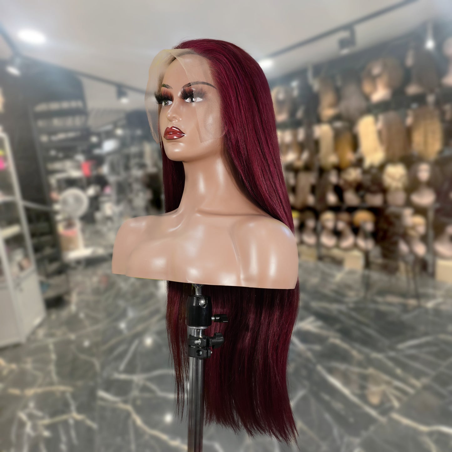 Center Wig 13x4 Straight Lace Front Wig 99J Color 26 Inch Remy Hair