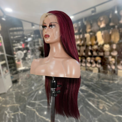 Center Wig 13x4 Straight Lace Front Wig 99J Color 26 Inch Remy Hair