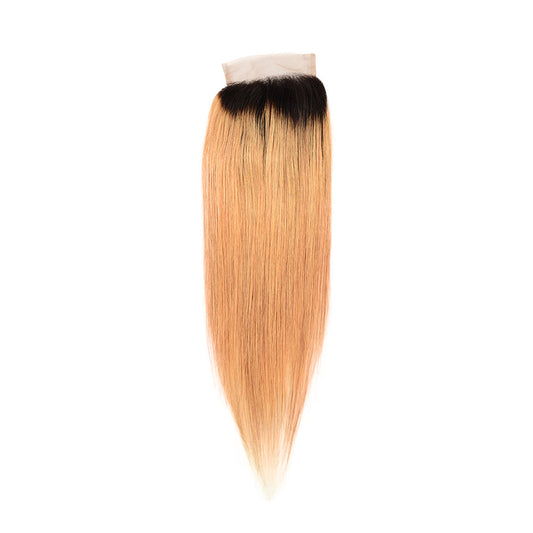 Center Wig Remy Hair 4x4 Straight Closure 1b27