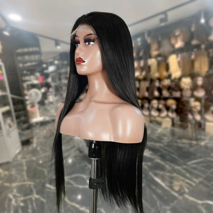 Center Wig Natural Black Remy Hair 6x7 Lace Closure Straight Human Hair Wig