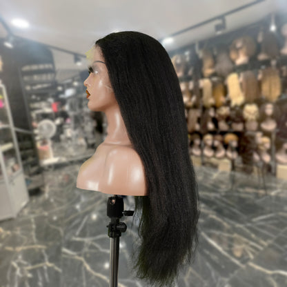 Center Wig 13x4 Yaki Straight Lace Front Wig Black Remy Hair