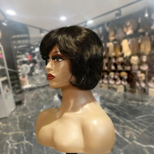 Center Wig Machine-Made Black Wig Remy Hair TC063