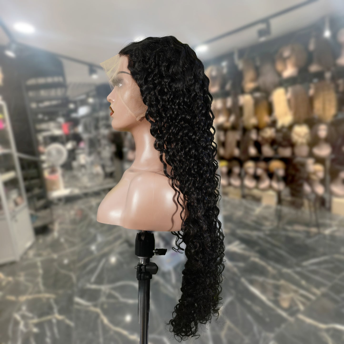 Center Wig 13x4 Deep Wave Lace Front Wig Natural Black Remy Hair