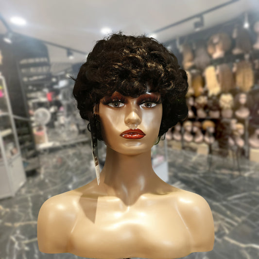 Center Wig Machine-Made Black Wig Remy Hair TC064
