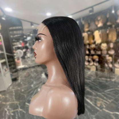 Center Wig Natural Black Asian Raw Hair 5x5 HD Lace Closure Straight Bob Human Hair Wig