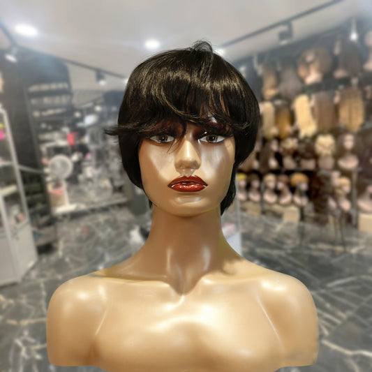 Center Wig Machine-Made Black Wig Remy Hair H081