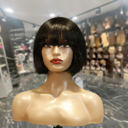 Center Wig Machine-Made Black Wig Remy Hair H009