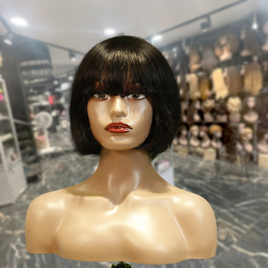 Center Wig Machine-Made Black Wig Remy Hair H009