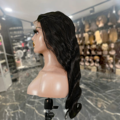 Center Wig 13x4 Body Wave Lace Front Wig Natural Black Remy Hair