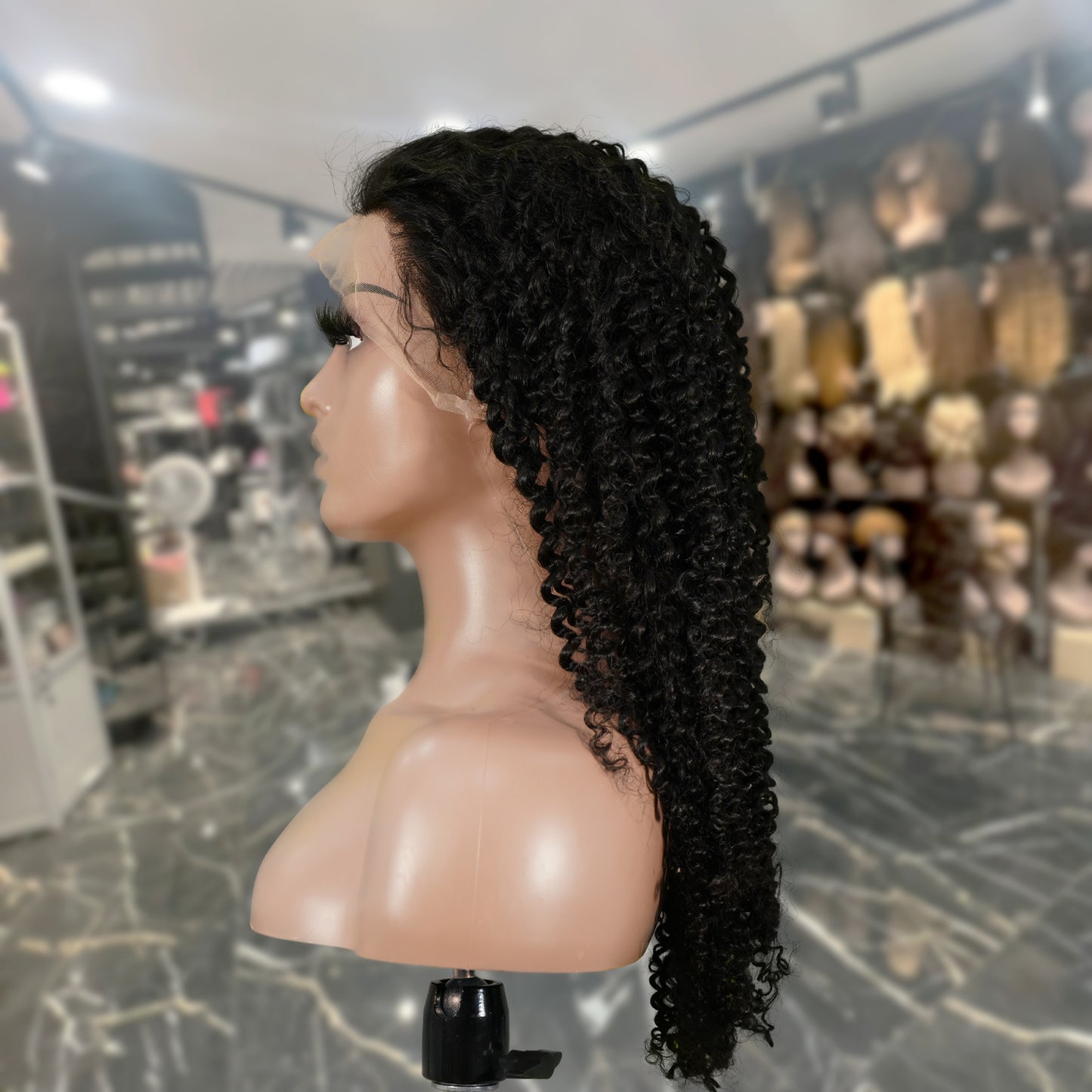 Center Wig 13x4 Kinky Curly Lace Front Wig Natural Black Remy Hair