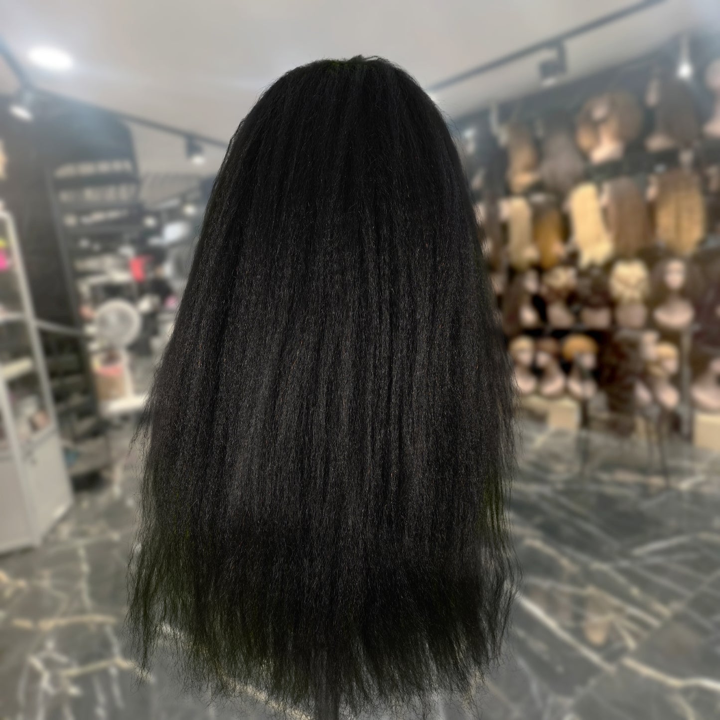 Center Wig Natural Black Remy Hair 6x7 Lace Closure Yaki Straight Human Hair Wig
