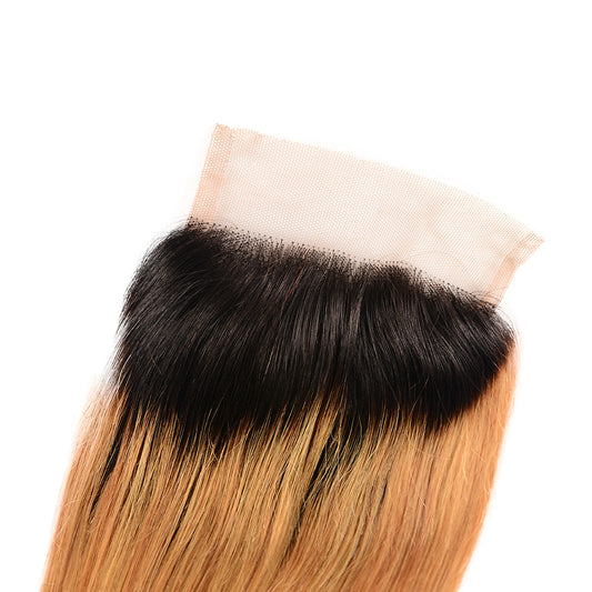 Center Wig Remy Hair 4x4 Straight Closure 1b27