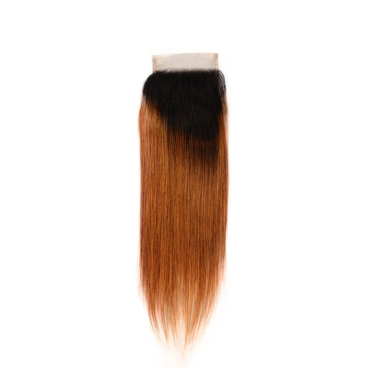 Center Wig Remy Hair 4x4 Straight Closure 1b30
