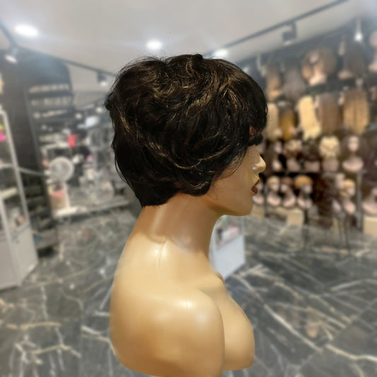 Center Wig Machine-Made Black Wig Remy Hair TC041