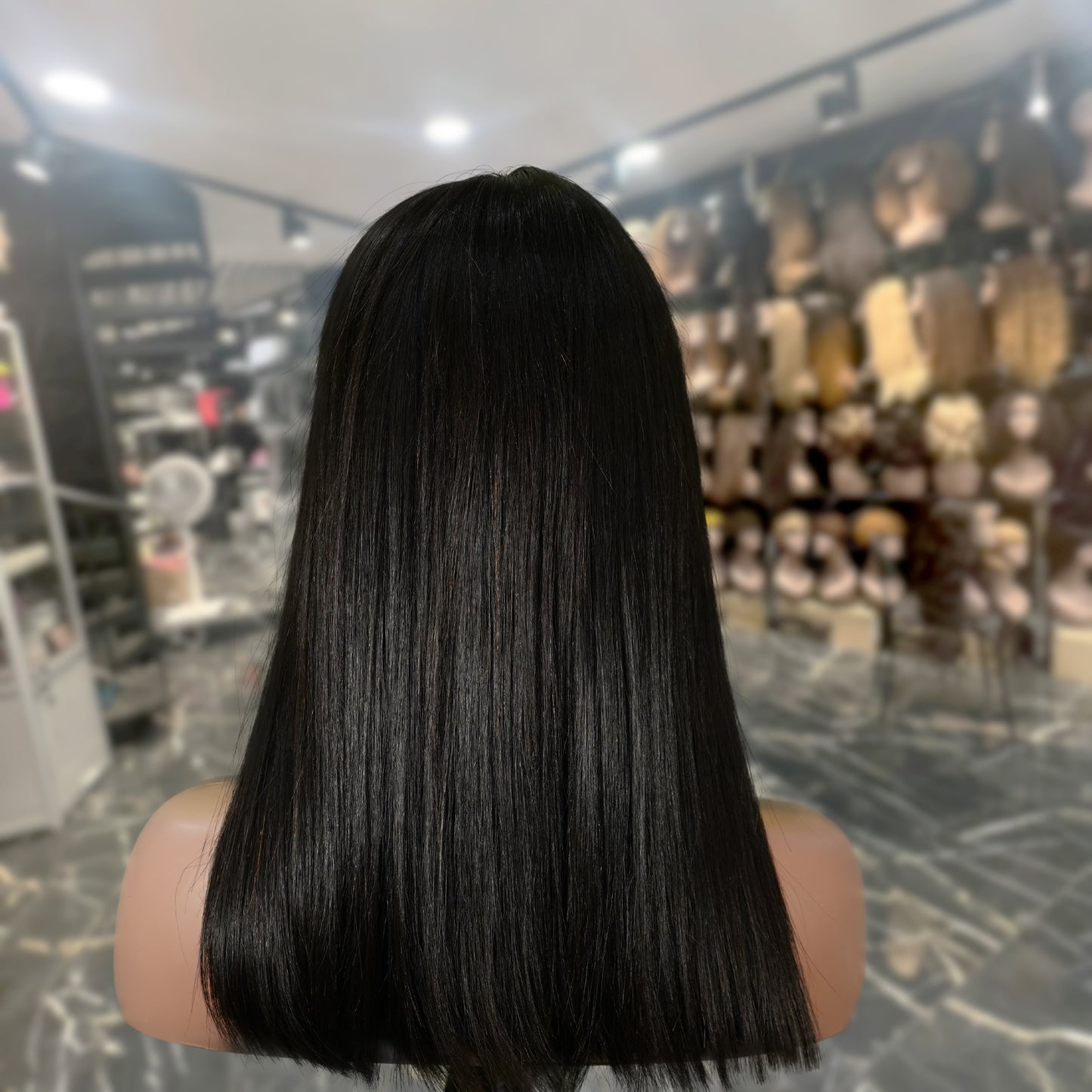 Center Wig Natural Black Asian Raw Hair 2x6 HD Lace Closure Straight Bob Human Hair Wig