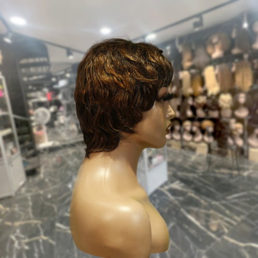 Center Wig Machine-Made Black Wig Remy Hair TC066