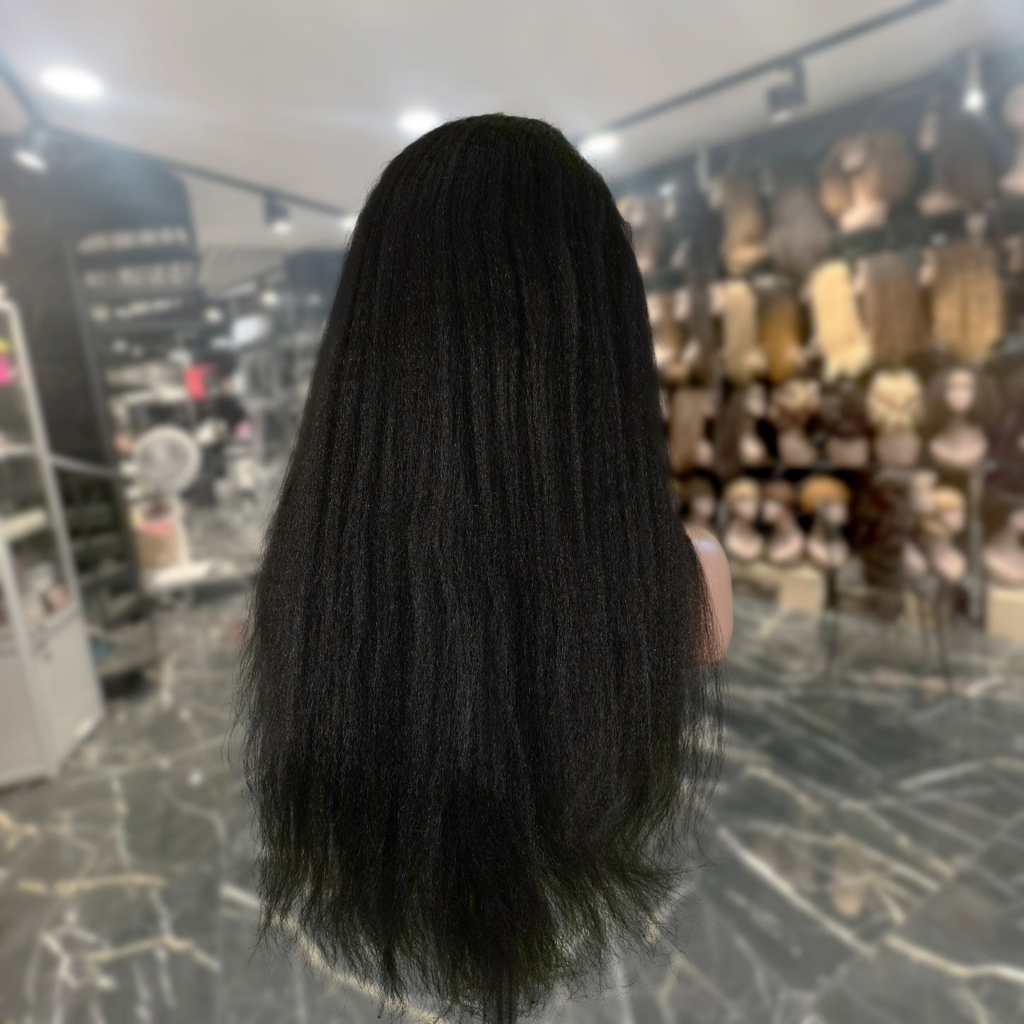 Center Wig 13x4 Yaki Straight Lace Front Wig Black Remy Hair