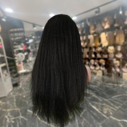 Center Wig 13x4 Yaki Straight Lace Front Wig Black Remy Hair