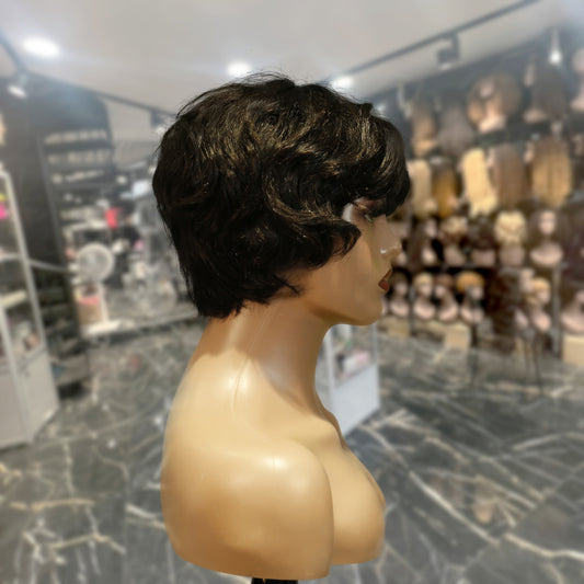 Center Wig Machine-Made Black Wig Remy Hair TC16