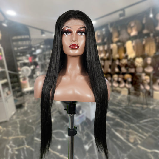 Center Wig Natural Black Remy Hair 6x7 Lace Closure Straight Human Hair Wig