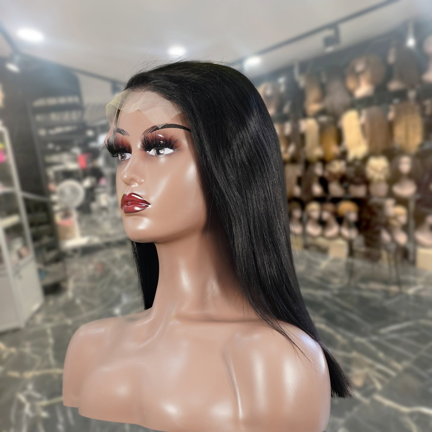 Center Wig Natural Black Remy Hair 5x5 Lace Closure Straight Bob Human Hair Wig