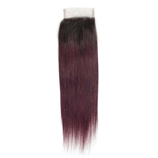 Center Wig Remy Hair 4x4 Straight Closure 1b99j