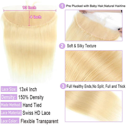 Center Wig Remy Hair 13x4 Straight Frontal #613